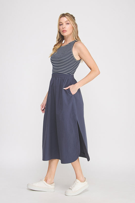 Striped Knit Tank Midi Dress | Blue