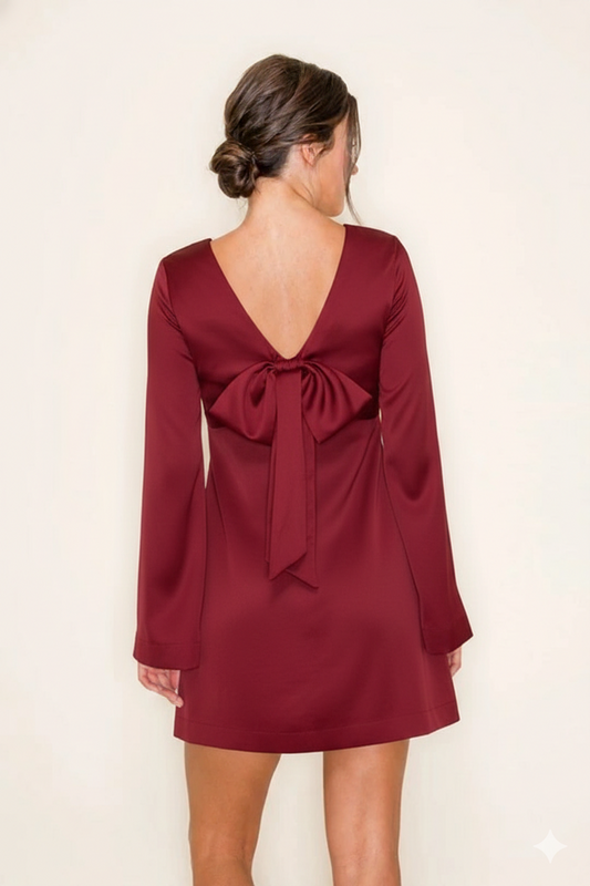 Satin Star Mini Dress - Burgundy