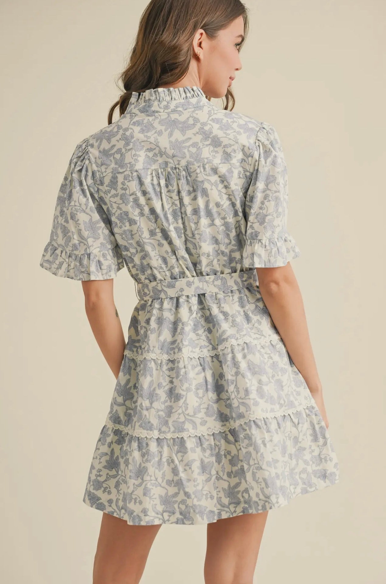 Blue Floral Tiered Mini Dress
