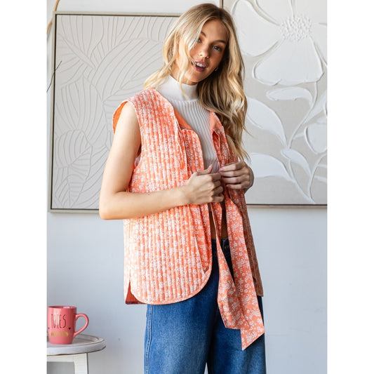 Quilt Ribbon Tie Vest - Peach