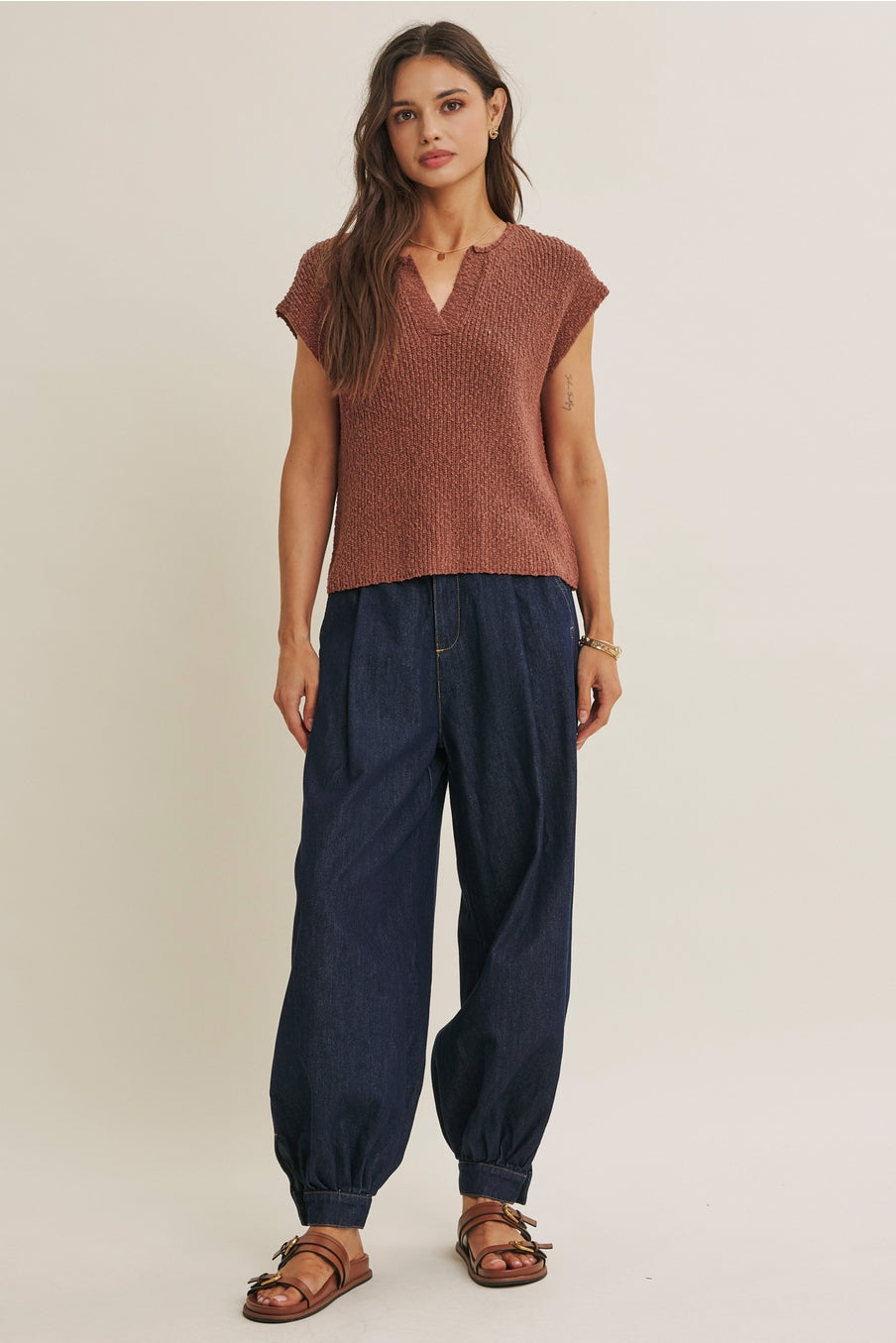 Cotton Slub Sweater Top | Rust