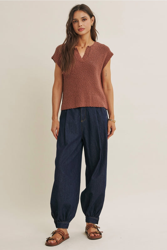 Cotton Slub Sweater Top | Rust