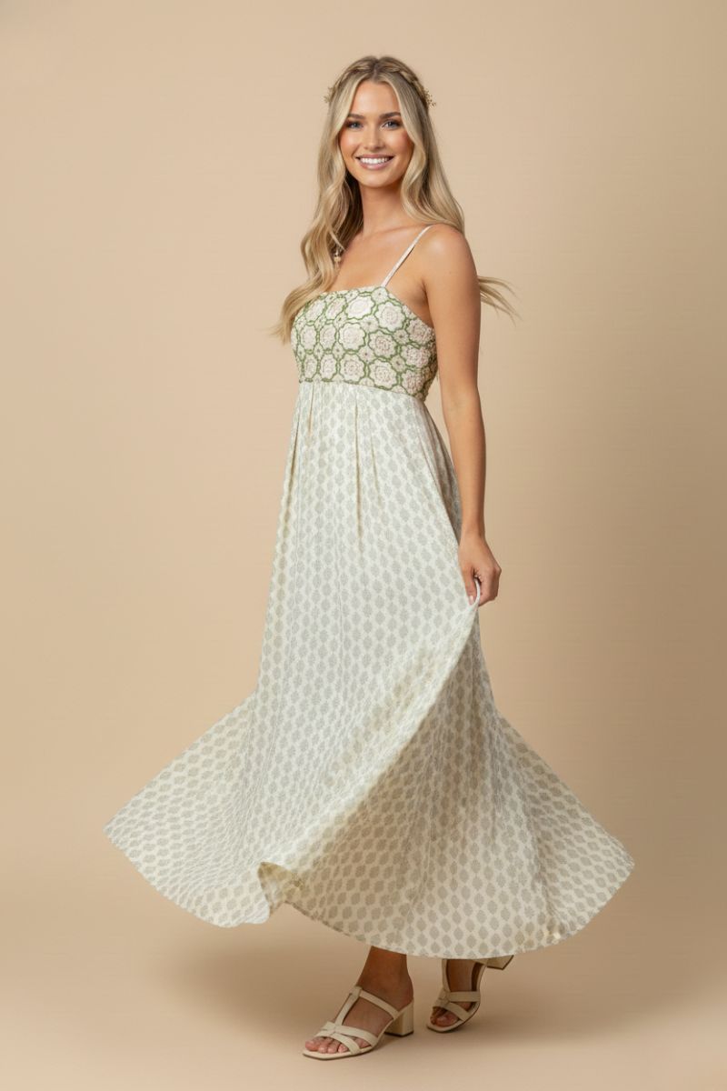 Green Floral Crochet Maxi Dress