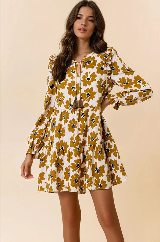 Floral Print Tiered Mini Dress | Dijon