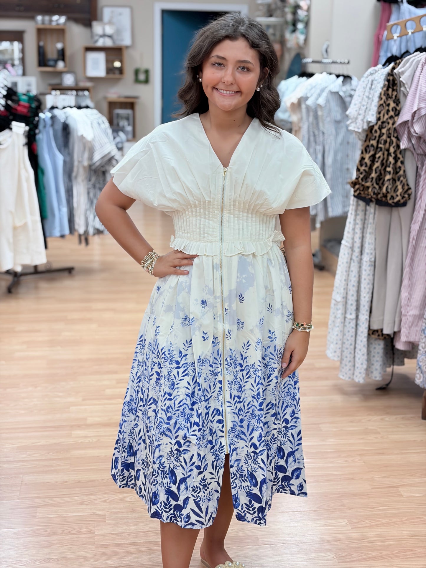 Blue Blossom Midi Dress