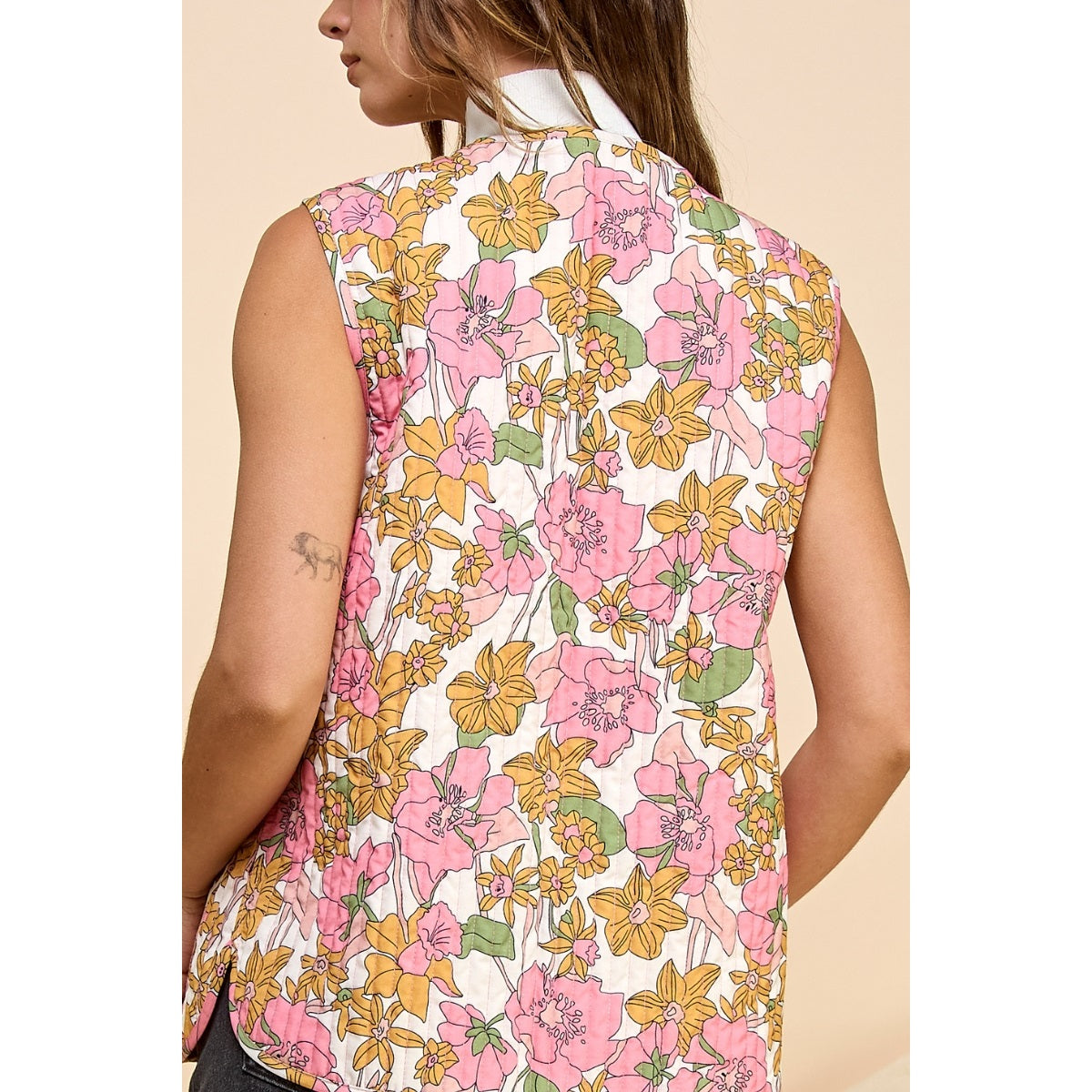 Quilt Ribbon Tie Vest | White Floral