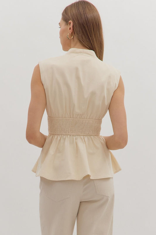 Solid Sleeveless Denim Peplum Top