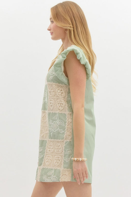 Crochet Panel Round Neck Pullover Mini Dress