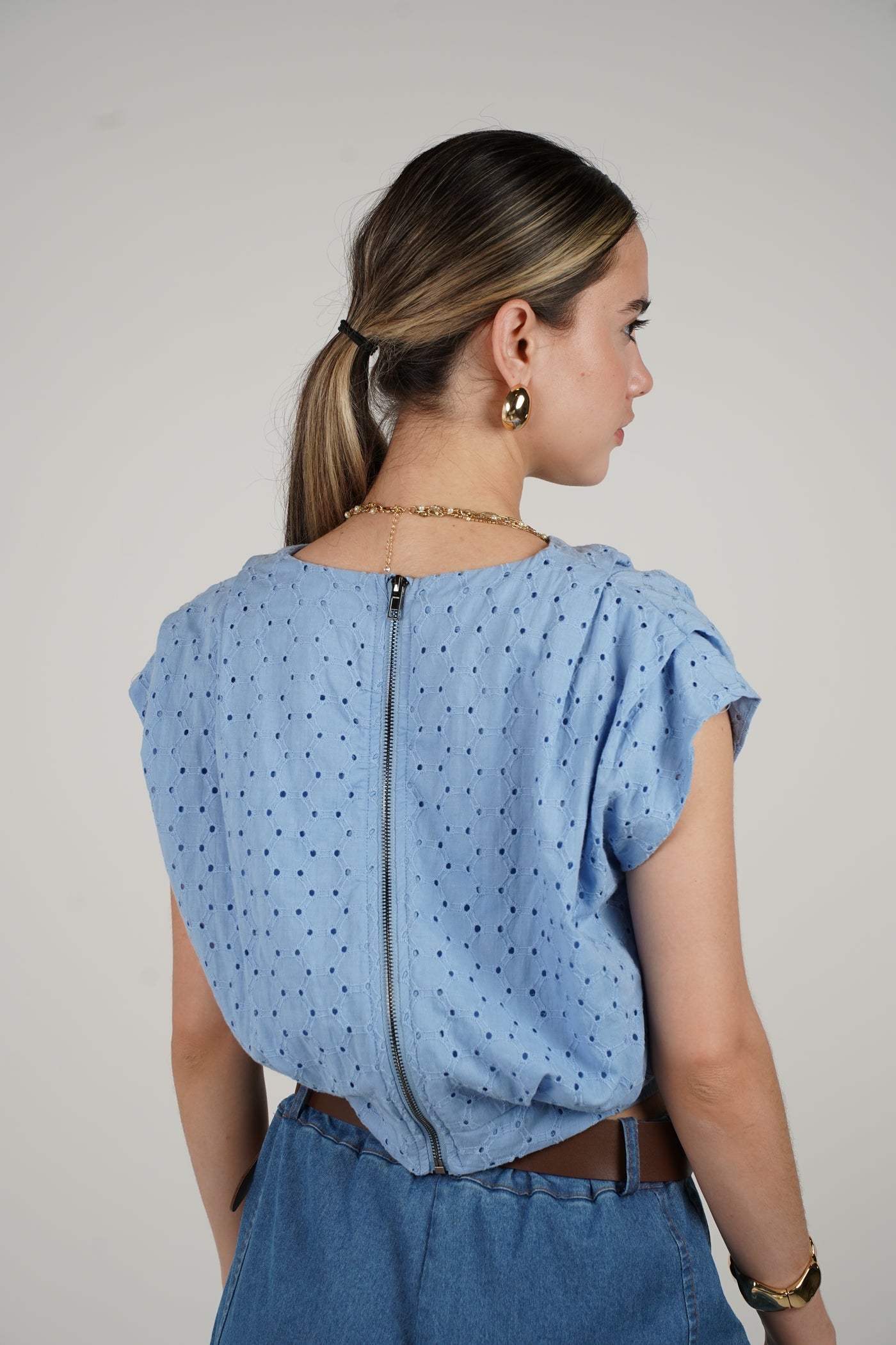 Blue Eyelet Blouse