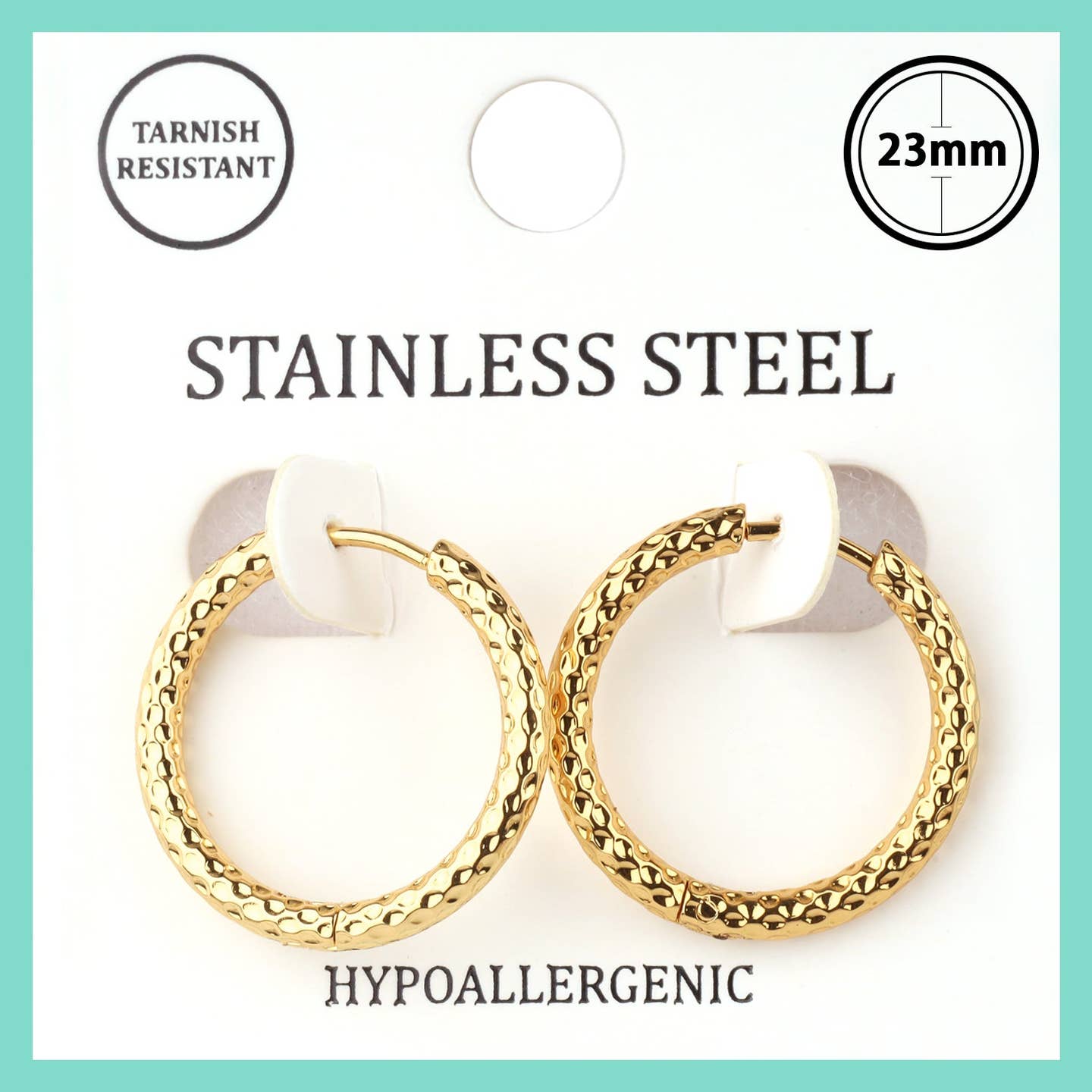 Stainless Steel Gold Ribbed 1" Hoop Earrings