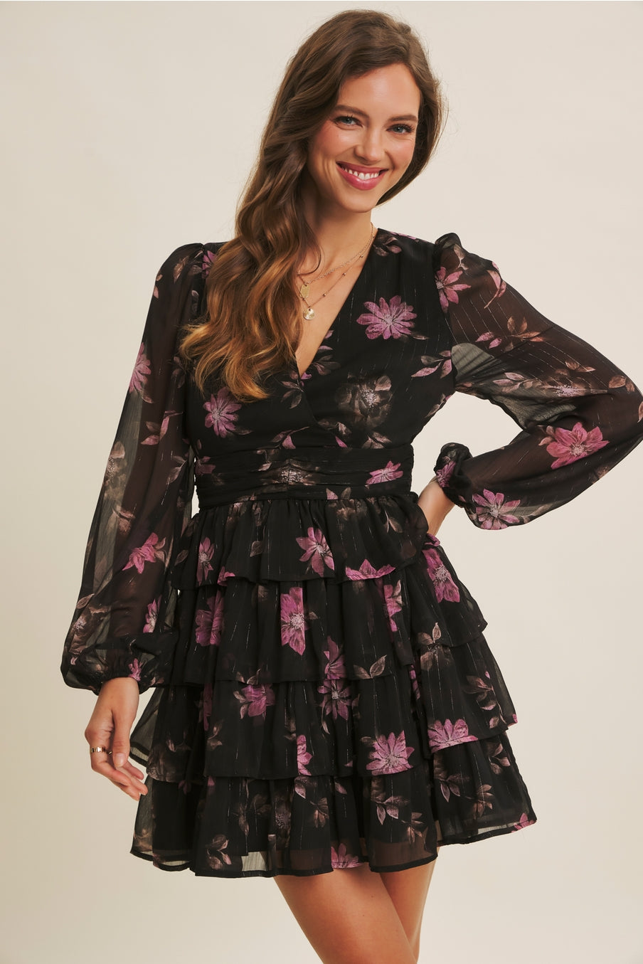 Romance Charm Floral Tiered Mini Dress