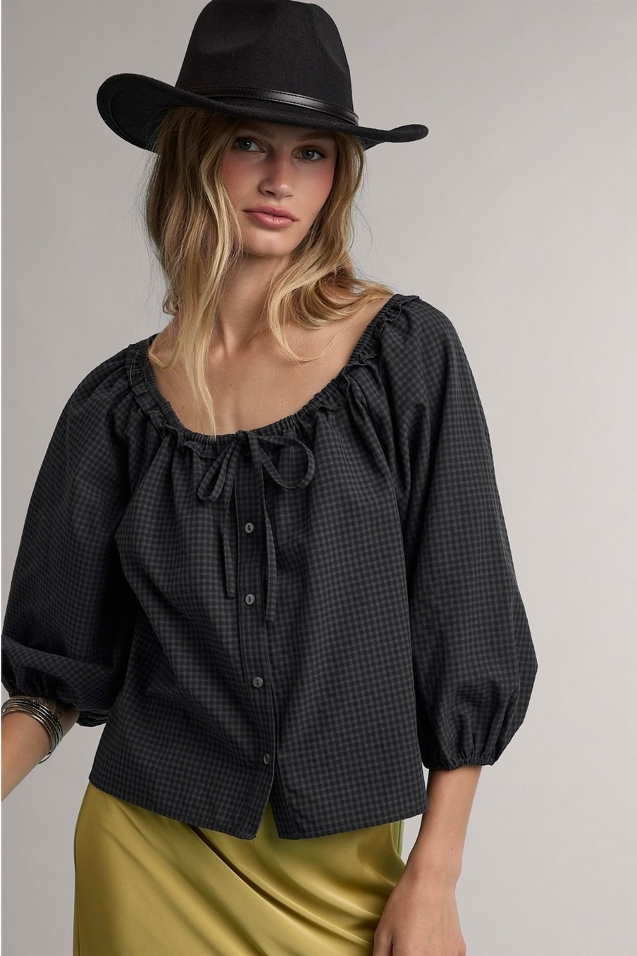 Navy Gingham Blouse