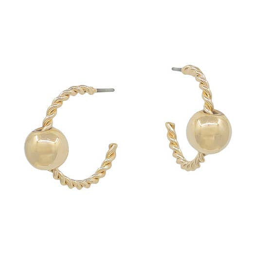 Water Resistant | Textured Gold Hoop with Gold Beaded Accent