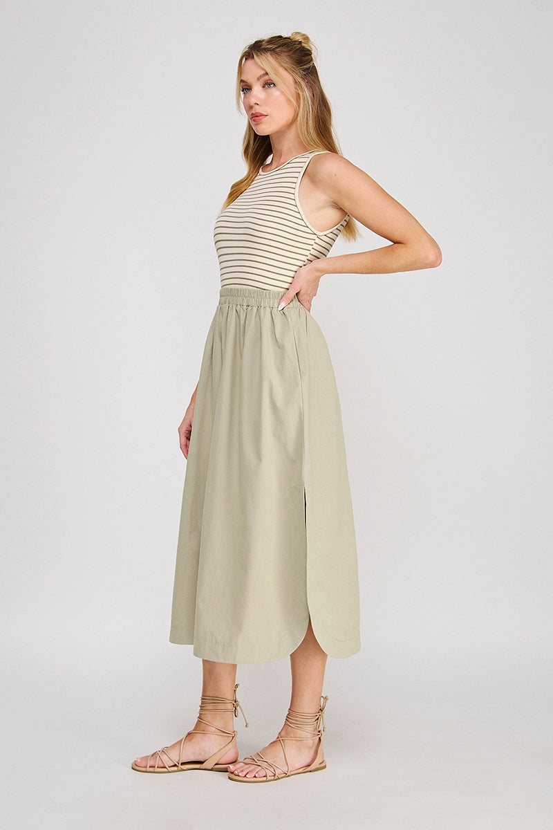 Striped Knit Tank Midi Dress | Green