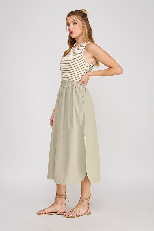 Striped Knit Tank Midi Dress | Green