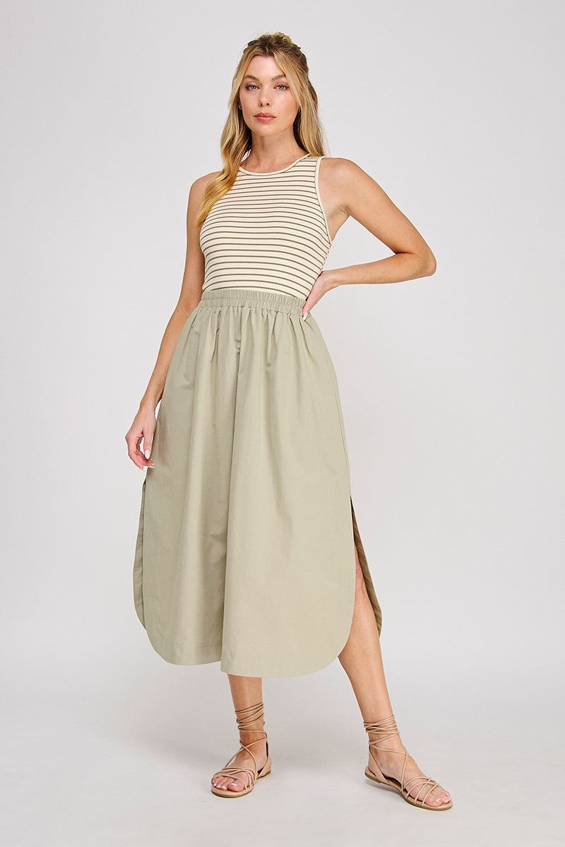 Striped Knit Tank Midi Dress | Green