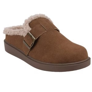Brown Faux Shearling-Lined Mule Clog