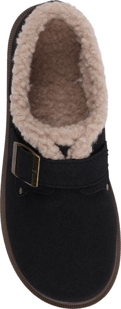 Black Faux Shearling-Lined Mule Clog