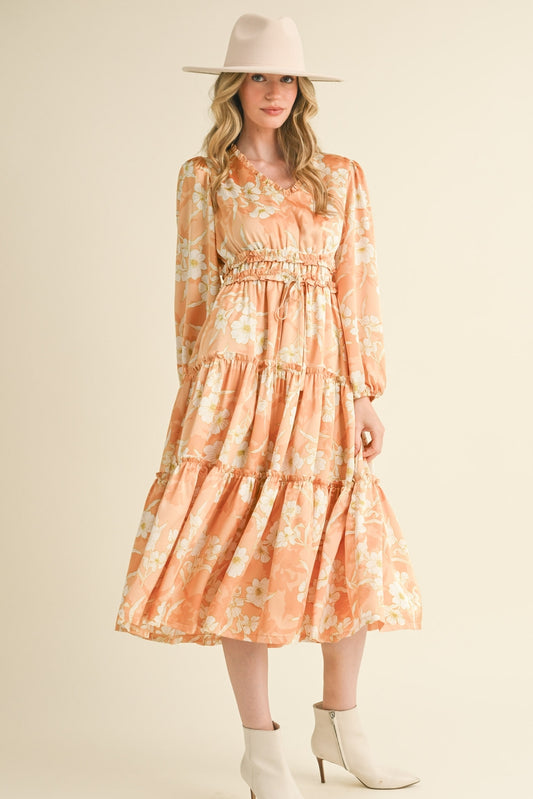 Ruffle Trim Floral Midi Dress