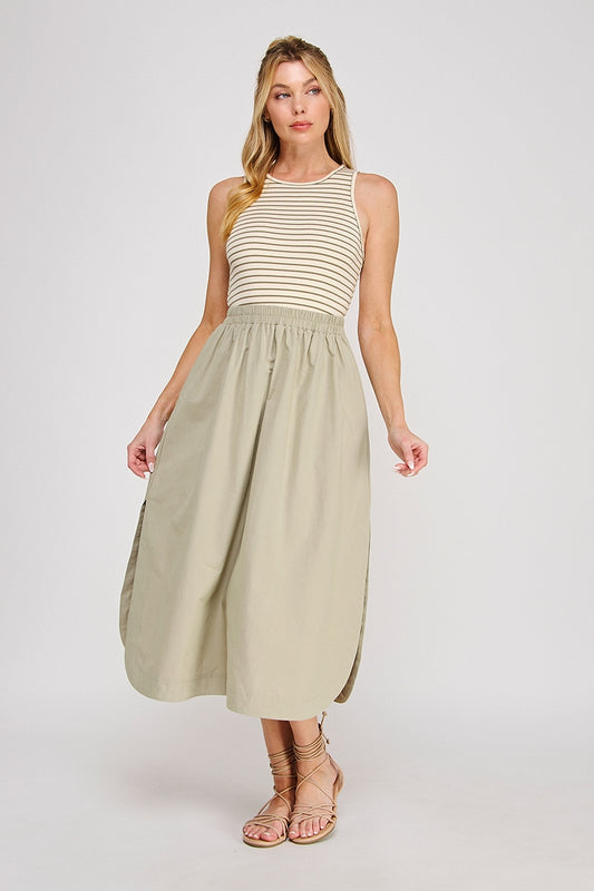 Striped Knit Tank Midi Dress | Green