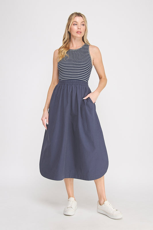 Striped Knit Tank Midi Dress | Blue