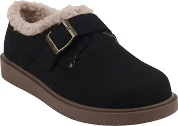 Black Faux Shearling-Lined Mule Clog