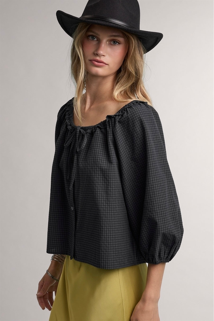 Navy Gingham Blouse