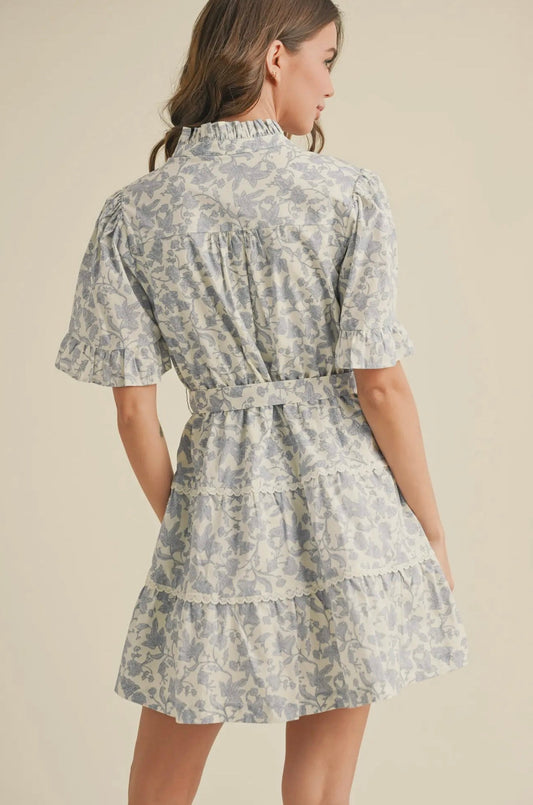 Blue Floral Tiered Mini Dress