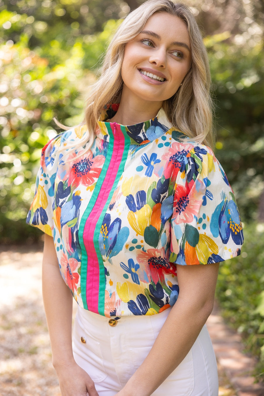 Quarter Zip Floral Top