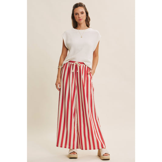 Coastal Linen Blend Wide Leg Pants | Red