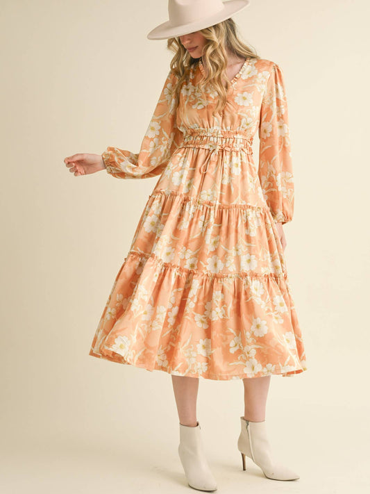 Ruffle Trim Floral Midi Dress