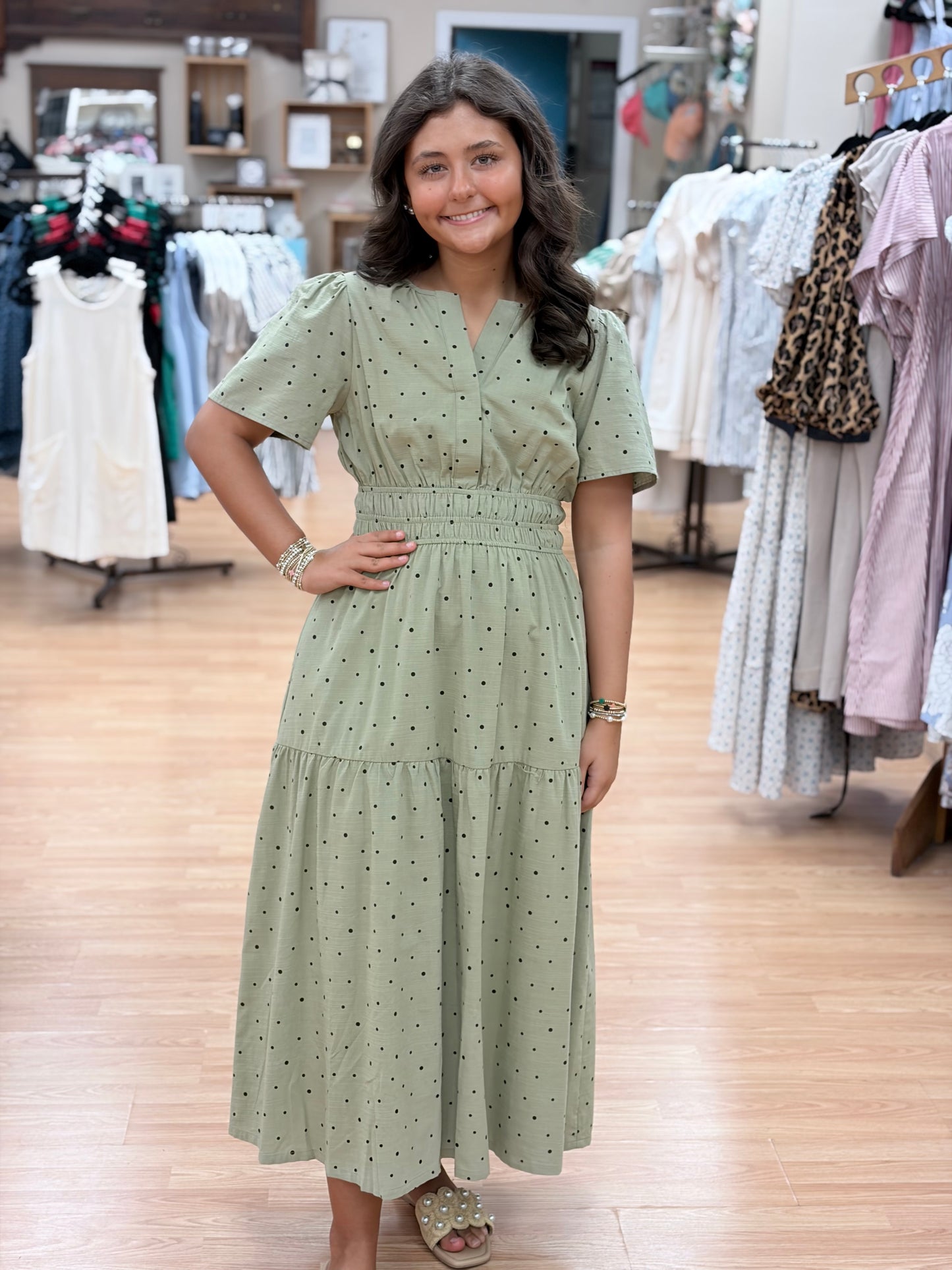 Green Polka Dot Maxi Dress