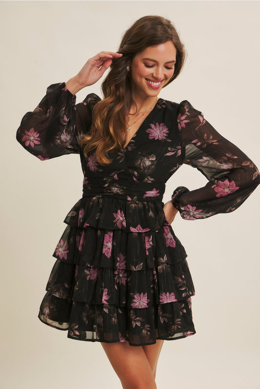 Romance Charm Floral Tiered Mini Dress