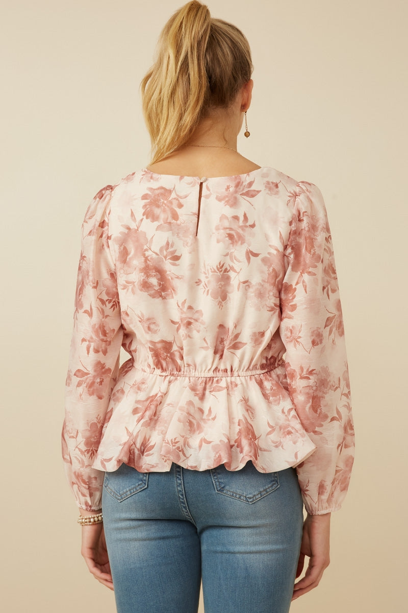 Satin Floral Long Sleeve Top