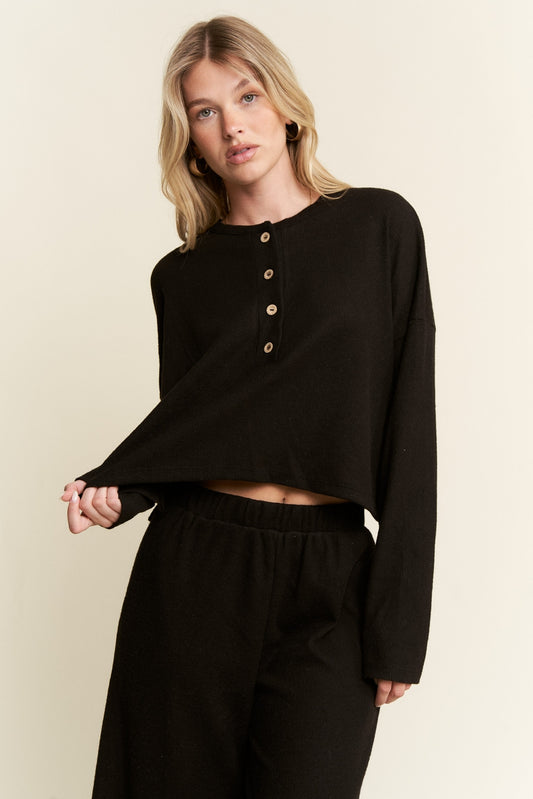 Soft Knit Long Sleeve Top | Black