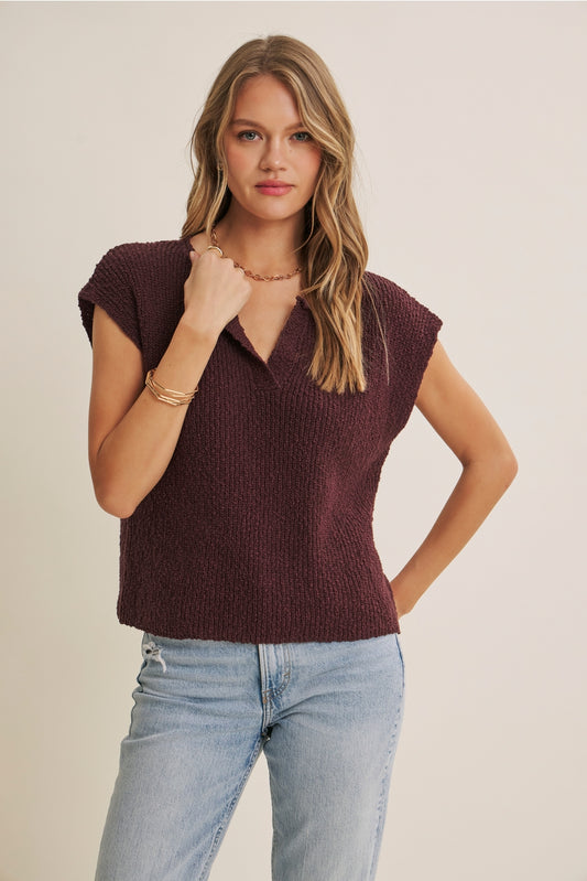Cotton Slub Sweater Top | Wine