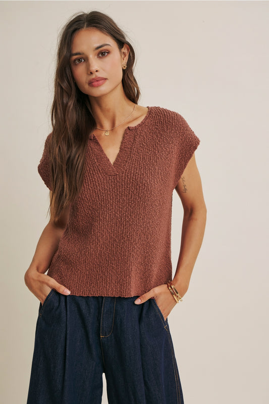 Cotton Slub Sweater Top | Rust