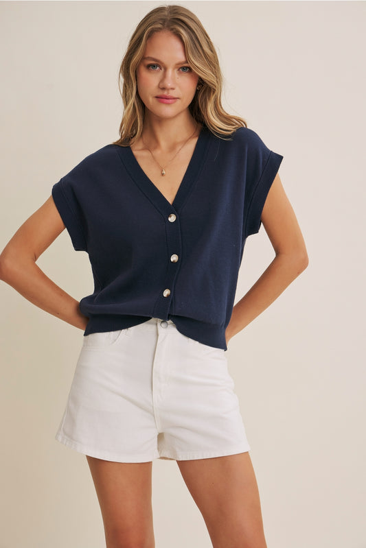 Soft Cotton Button-Down Sweater Vest