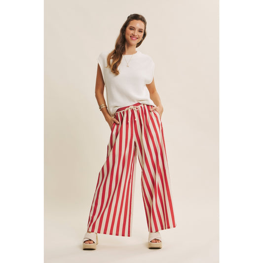 Coastal Linen Blend Wide Leg Pants | Red