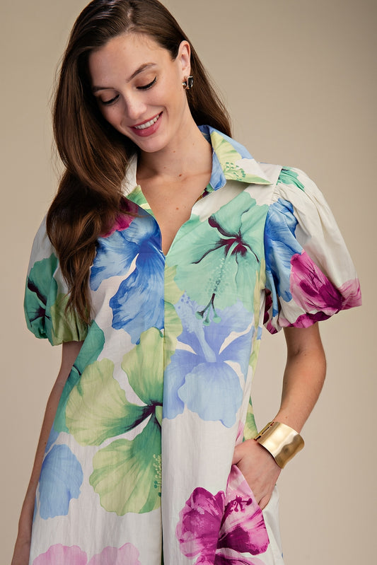 Collar V-Neck Pleated Midi Dress