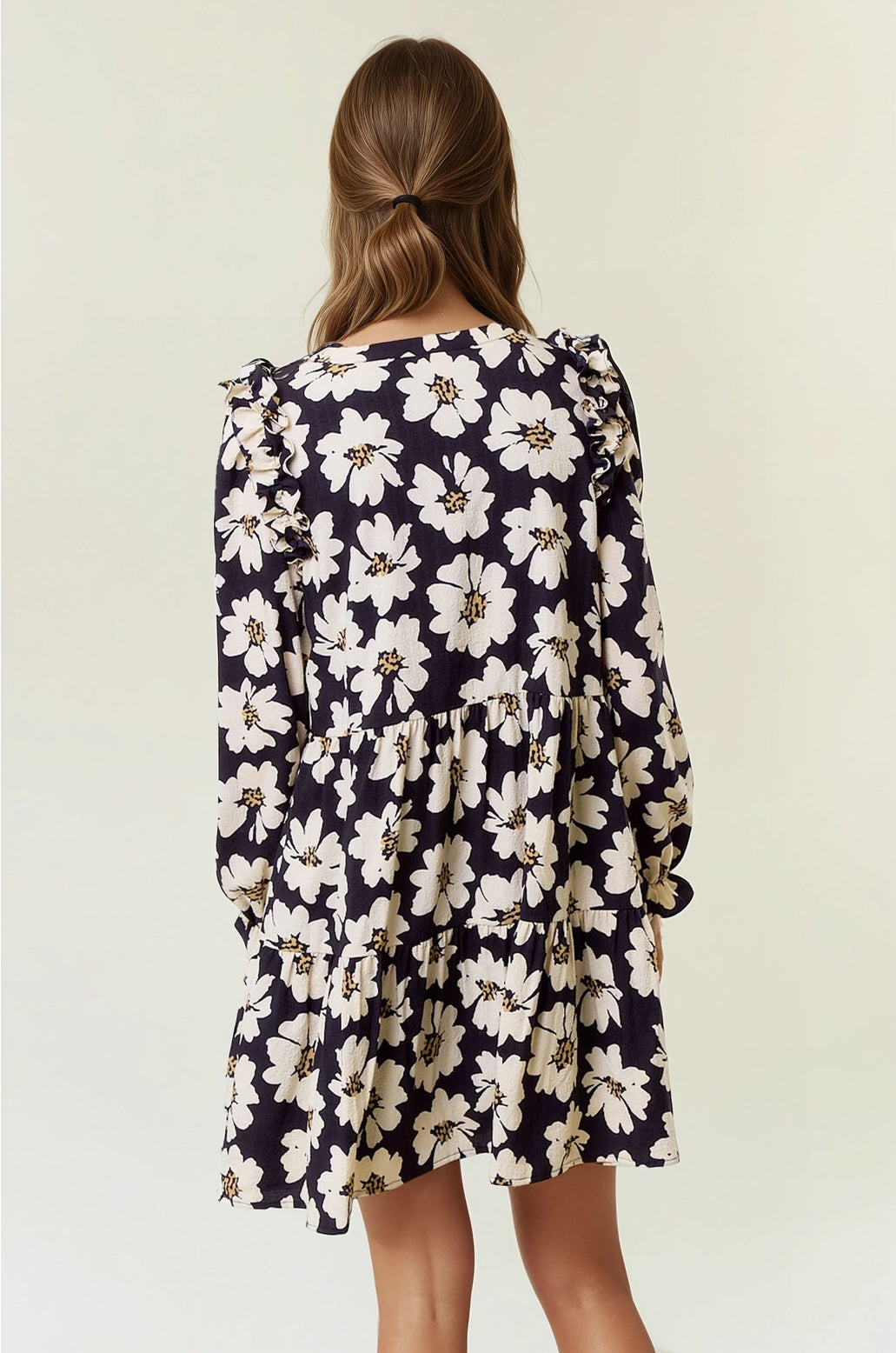 Floral Print Tiered Mini Dress | Black