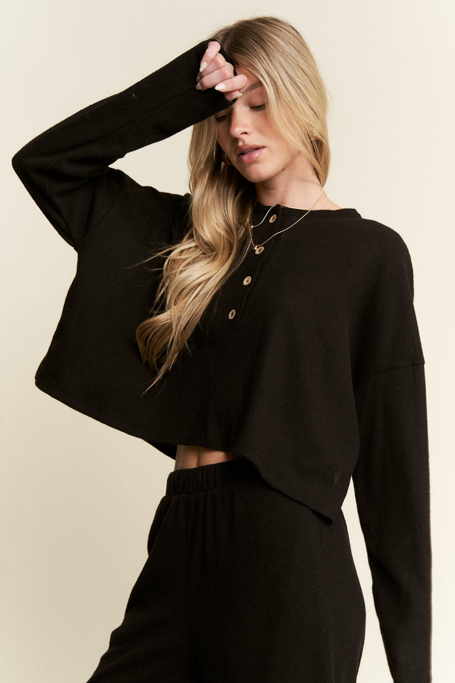 Soft Knit Long Sleeve Top | Black