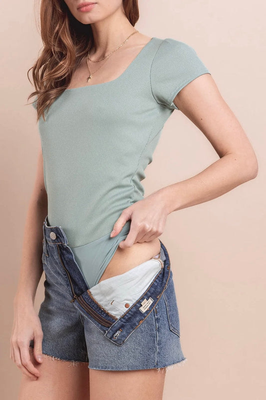 Blue Square Neck Bodysuit
