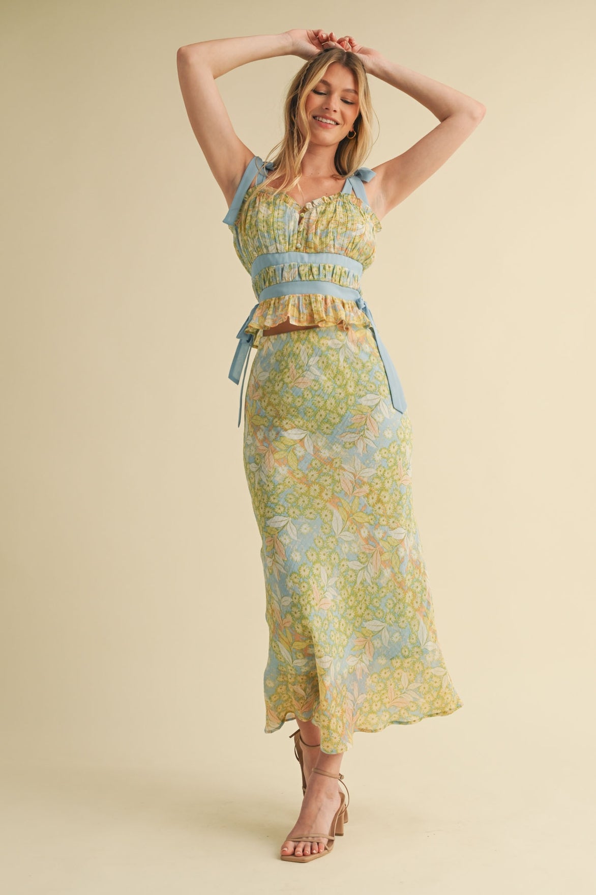 Floral Top & Midi Skirt Set