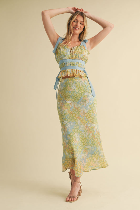 Floral Top & Midi Skirt Set