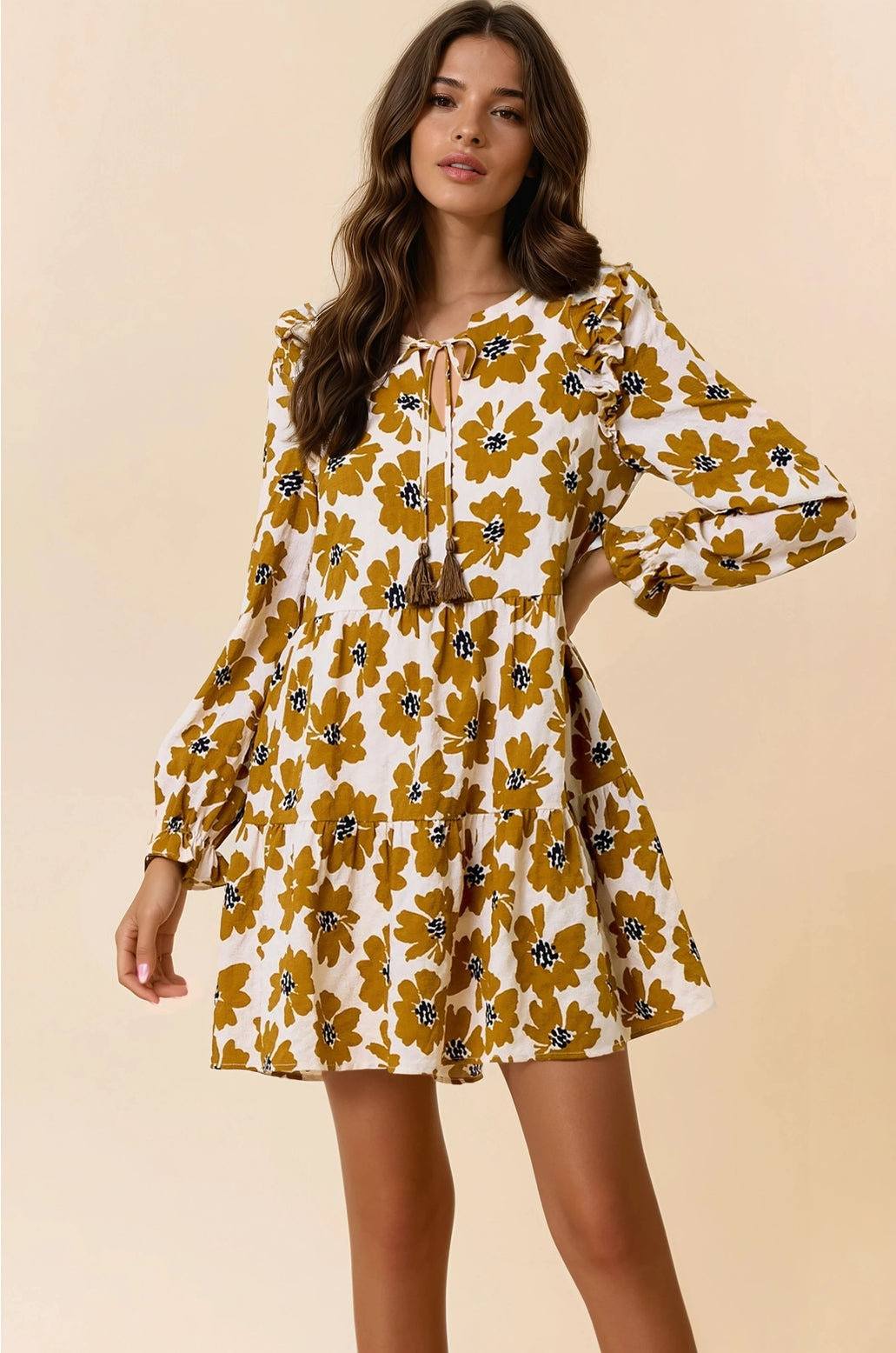 Floral Print Tiered Mini Dress | Dijon