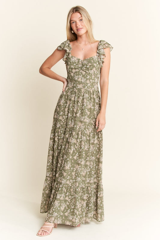 Ruffle Sleeve Tiered Maxi Dress