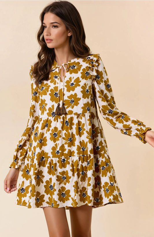 Floral Print Tiered Mini Dress | Dijon