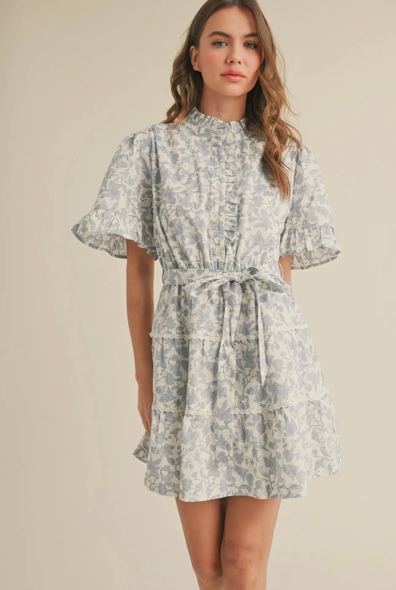 Blue Floral Tiered Mini Dress