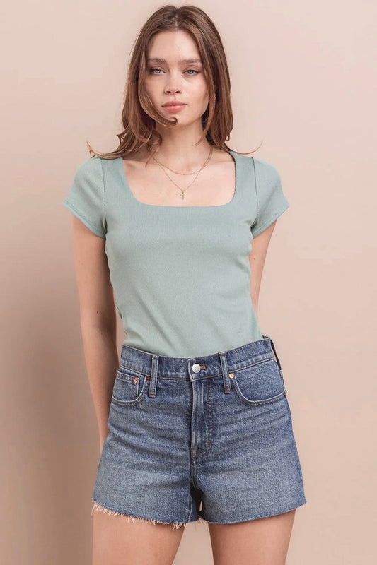 Blue Square Neck Bodysuit
